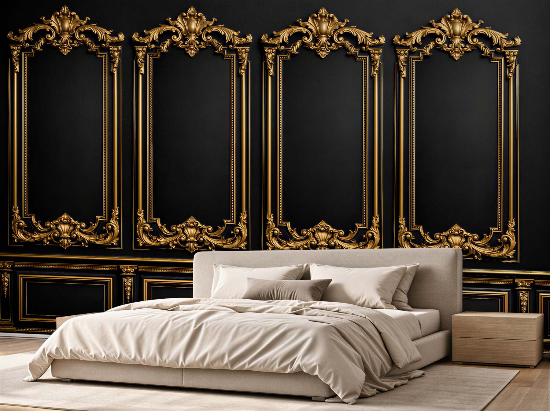 Fototapeten Schwarze goldene Palastwand