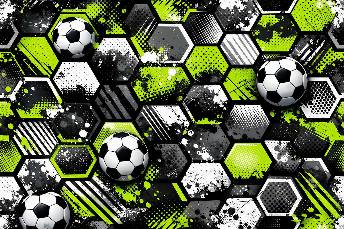 Fototapeten Fußballenergie aus Neon-Hexagonen