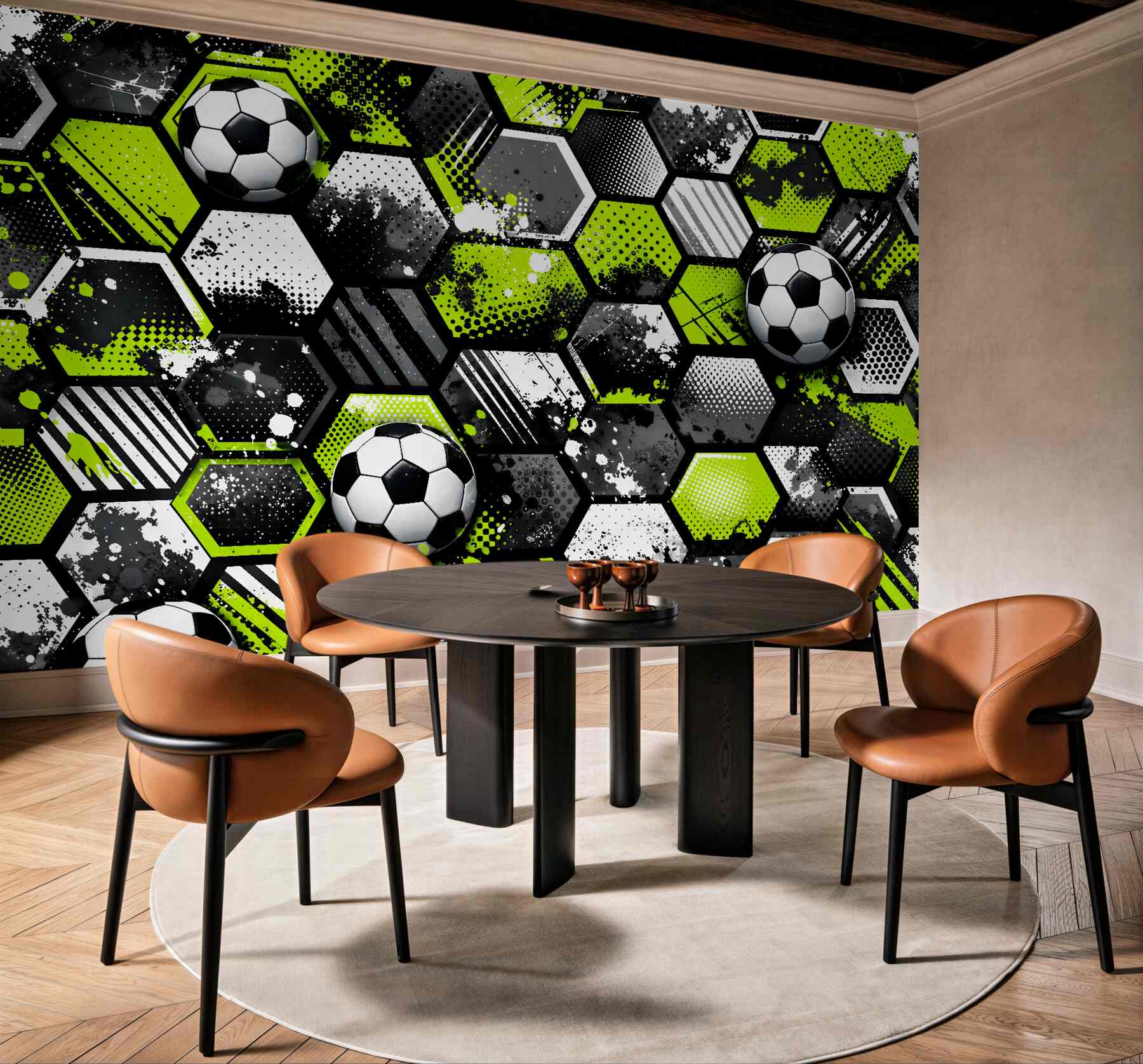 Fototapeten Fußballenergie aus Neon-Hexagonen