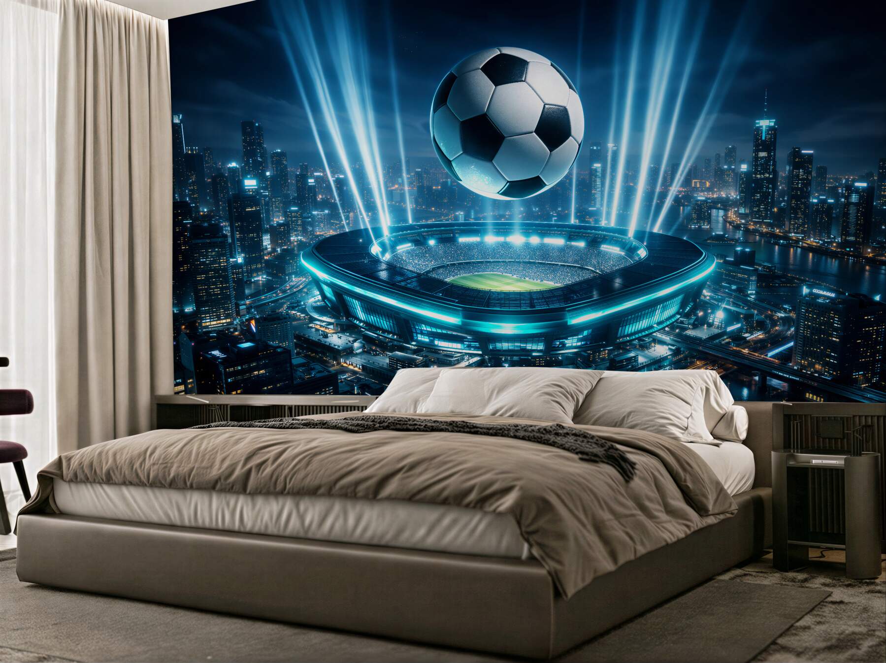Fototapeten Futuristisches Stadion im Glanz der Stadt