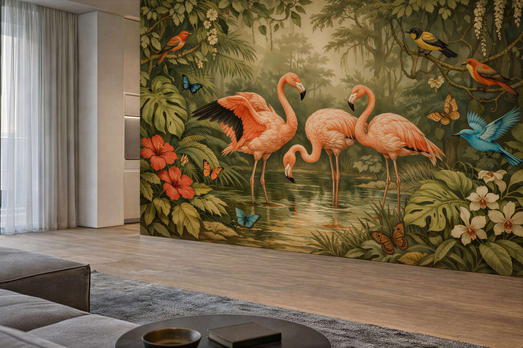 Fototapeten Flamingos im exotischen Dschungel