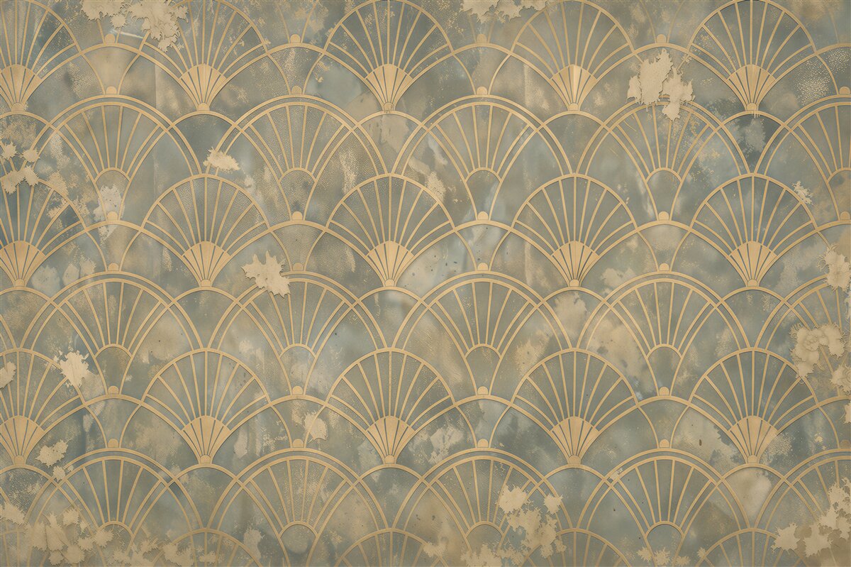 Fototapeten Goldene Fächer im Art-Déco-Stil
