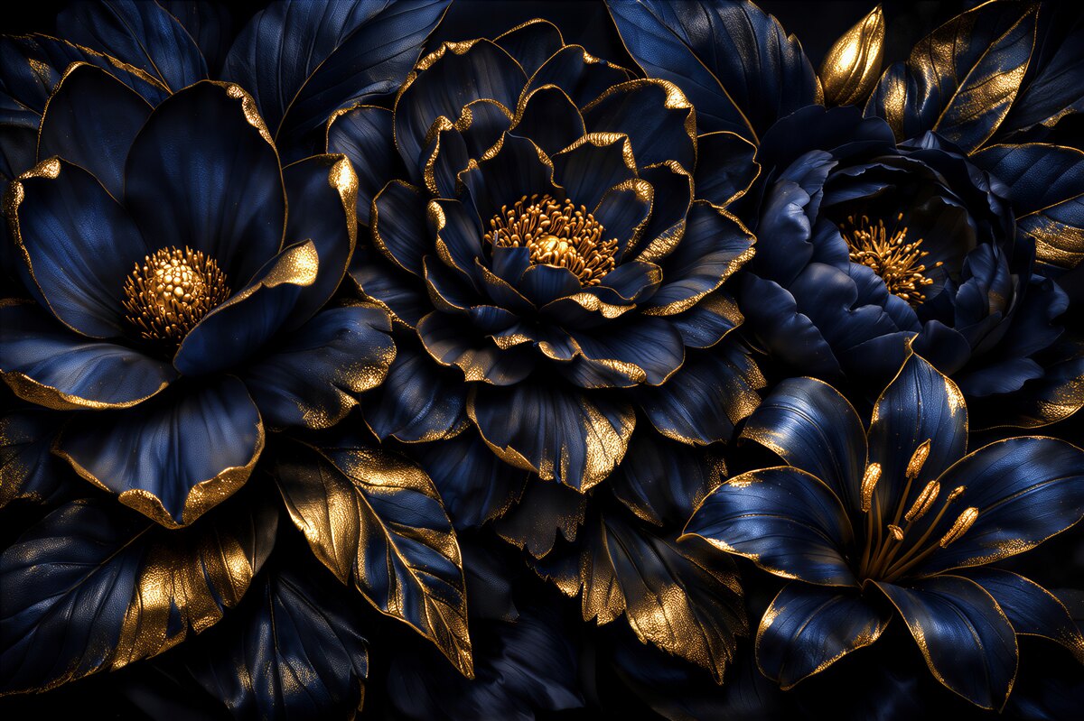 Fototapeten Nachtblumen mit goldenem Akzent