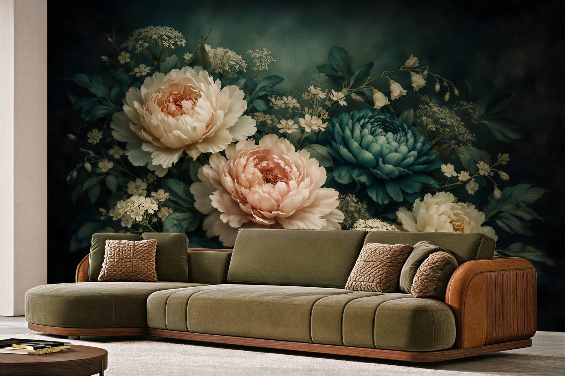Fototapeten Elegante Pfingstrosen auf dunklem Hintergrund