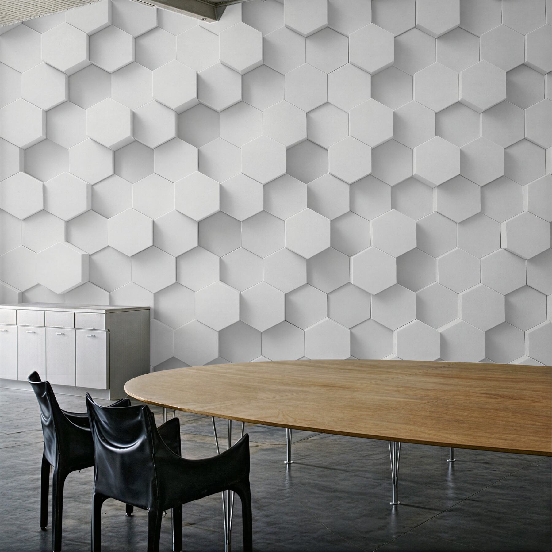 Fototapeten Weiße Hexagone in modernem Relief