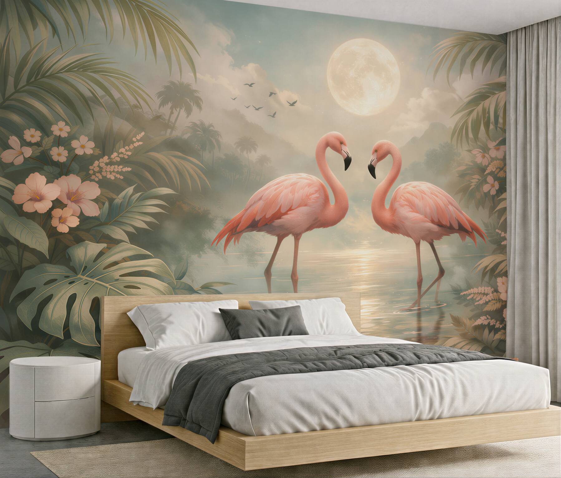 Fototapeten Flamingos in mondheller Lagune