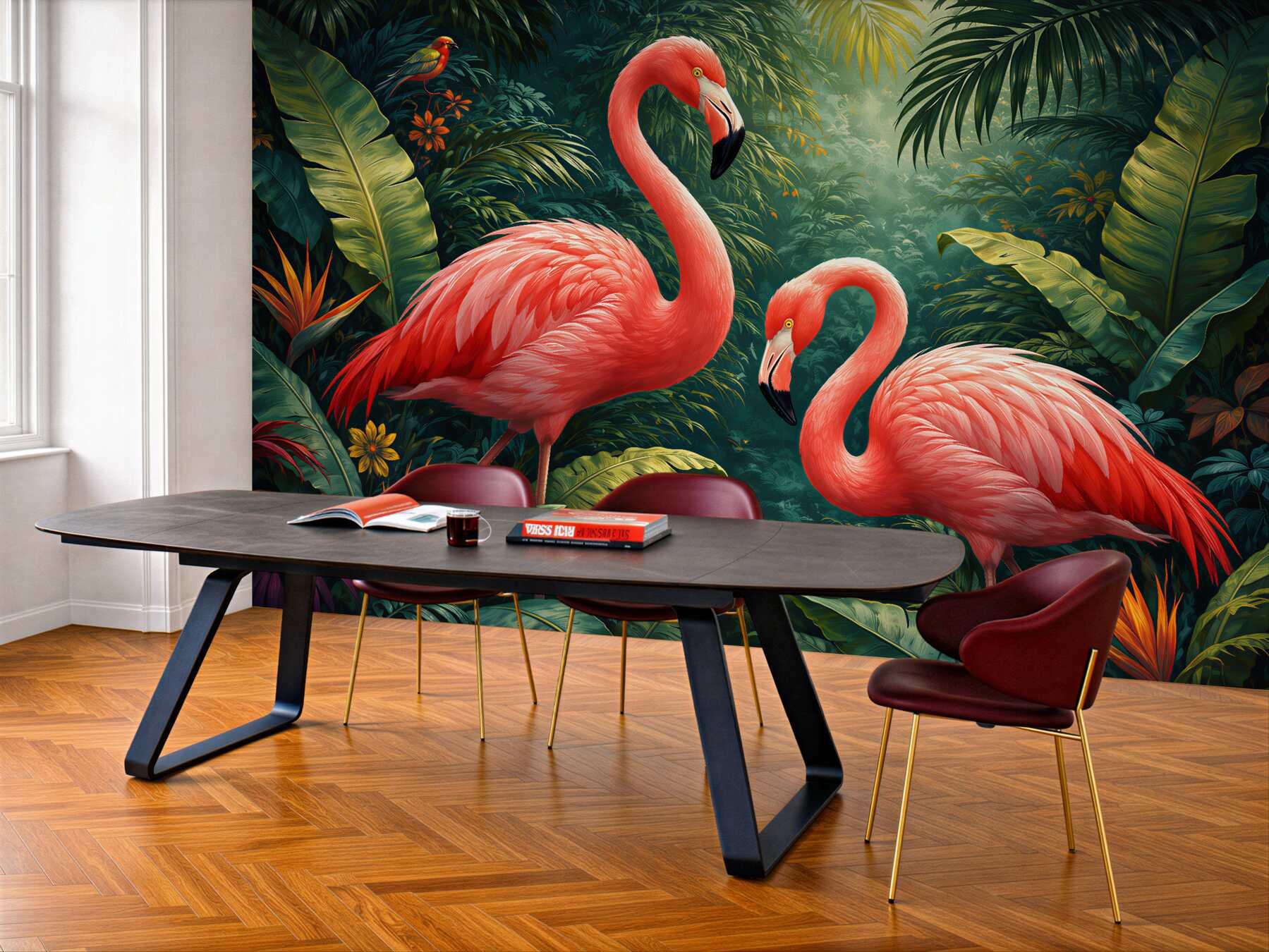 Fototapeten Rosa Flamingos im tropischen Dschungel