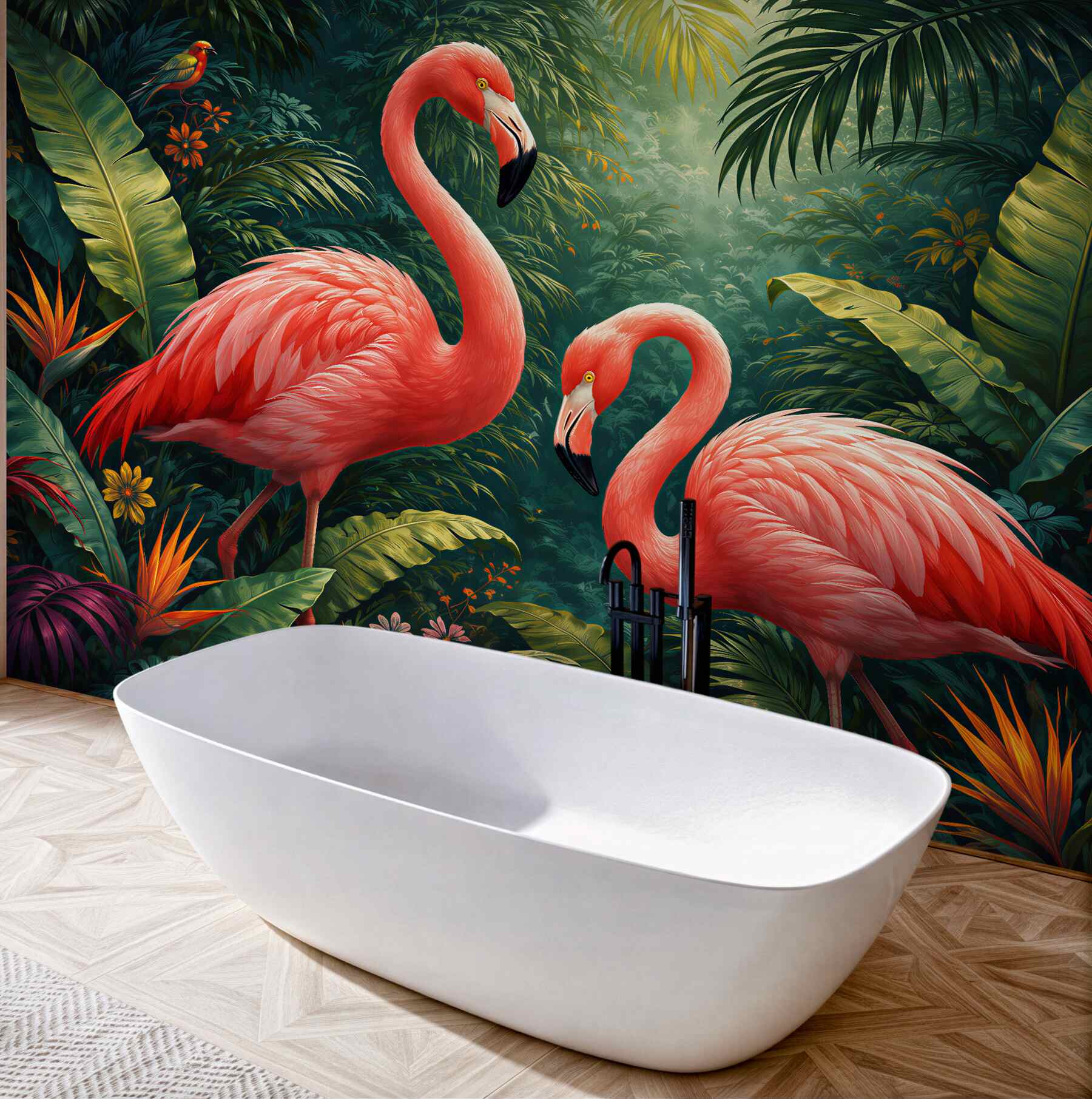 Fototapeten Rosa Flamingos im tropischen Dschungel