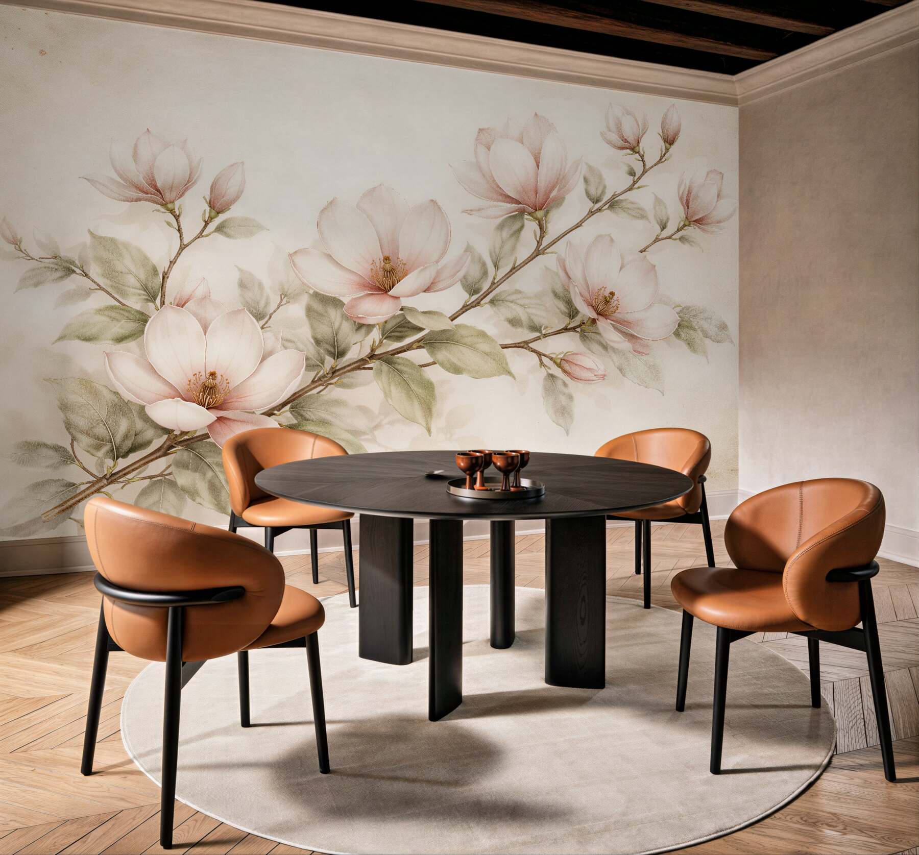 Fototapeten Zarter pastellfarbener Magnolienzweig