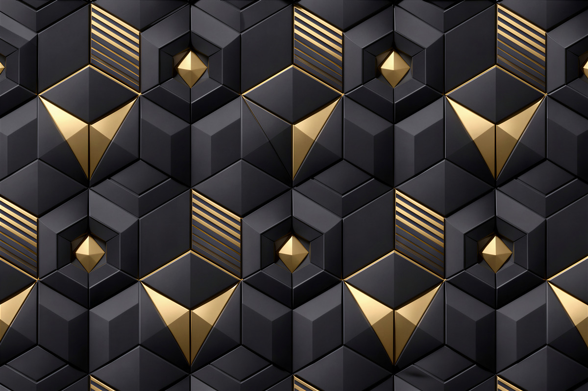 Fototapeten Schwarz-goldene geometrische Eleganz 3D