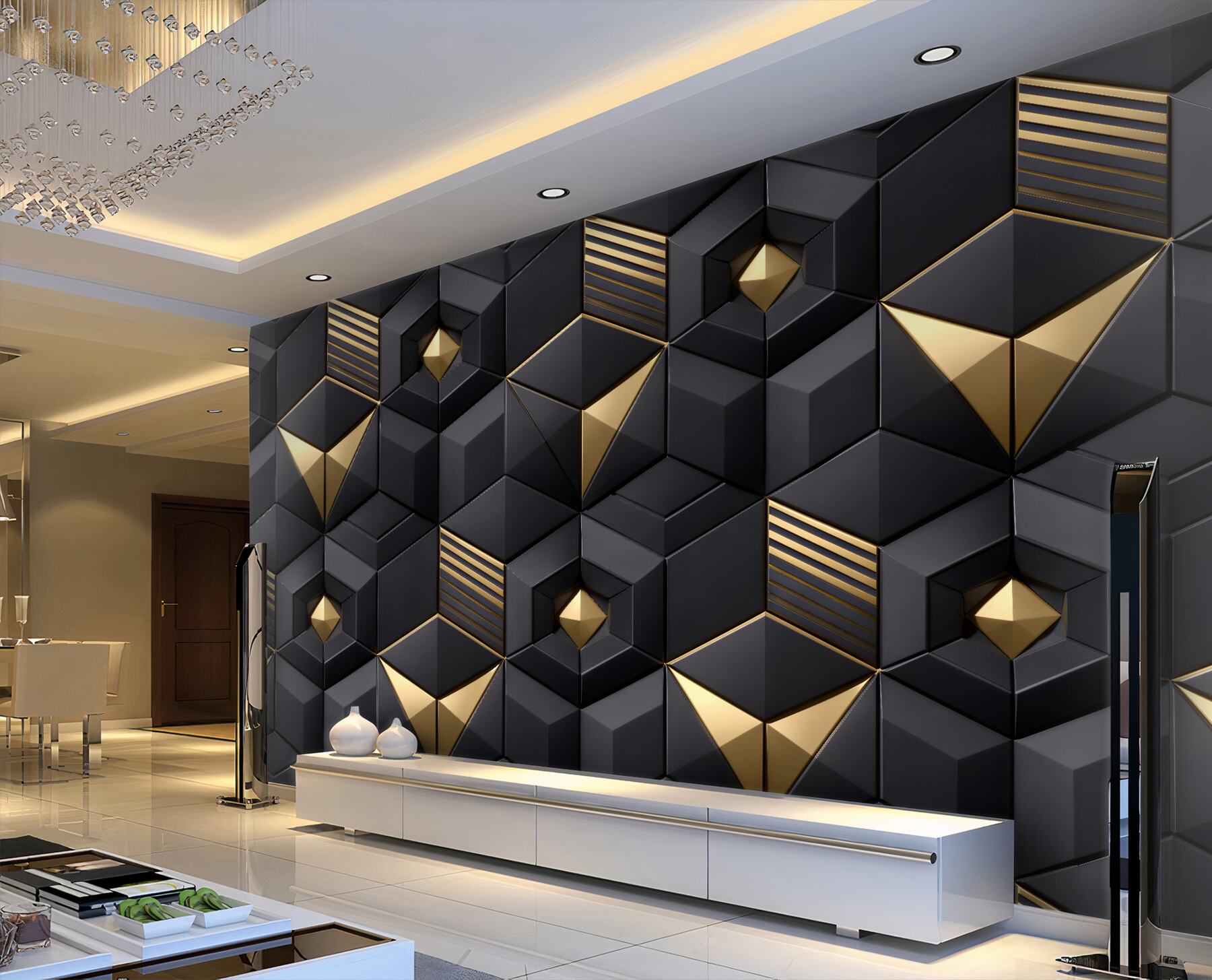 Fototapeten Schwarz-goldene geometrische Eleganz 3D
