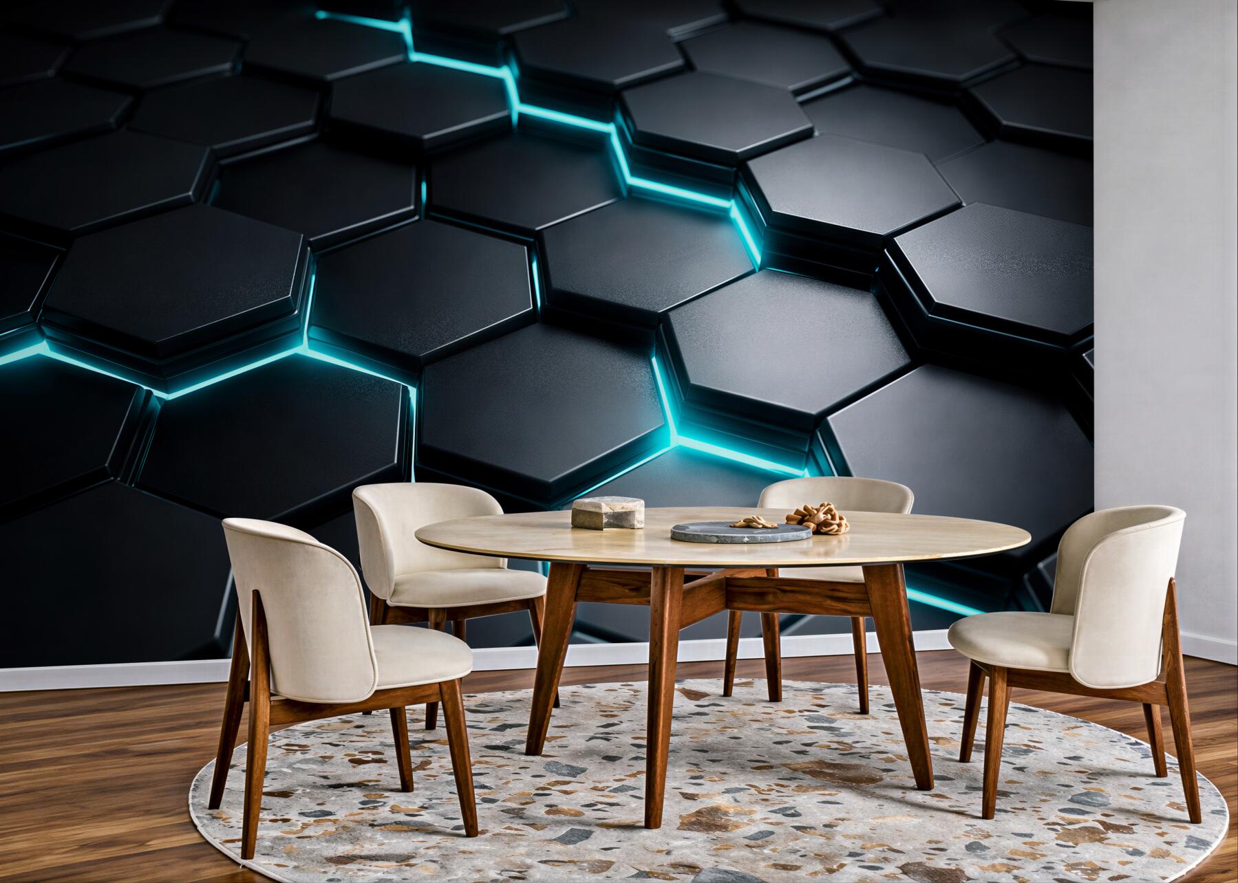 Fototapeten Futuristische Neon-Hexagone