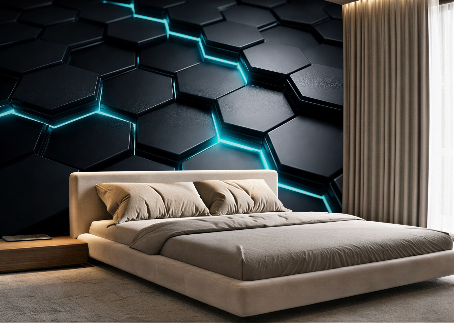 Fototapeten Futuristische Neon-Hexagone