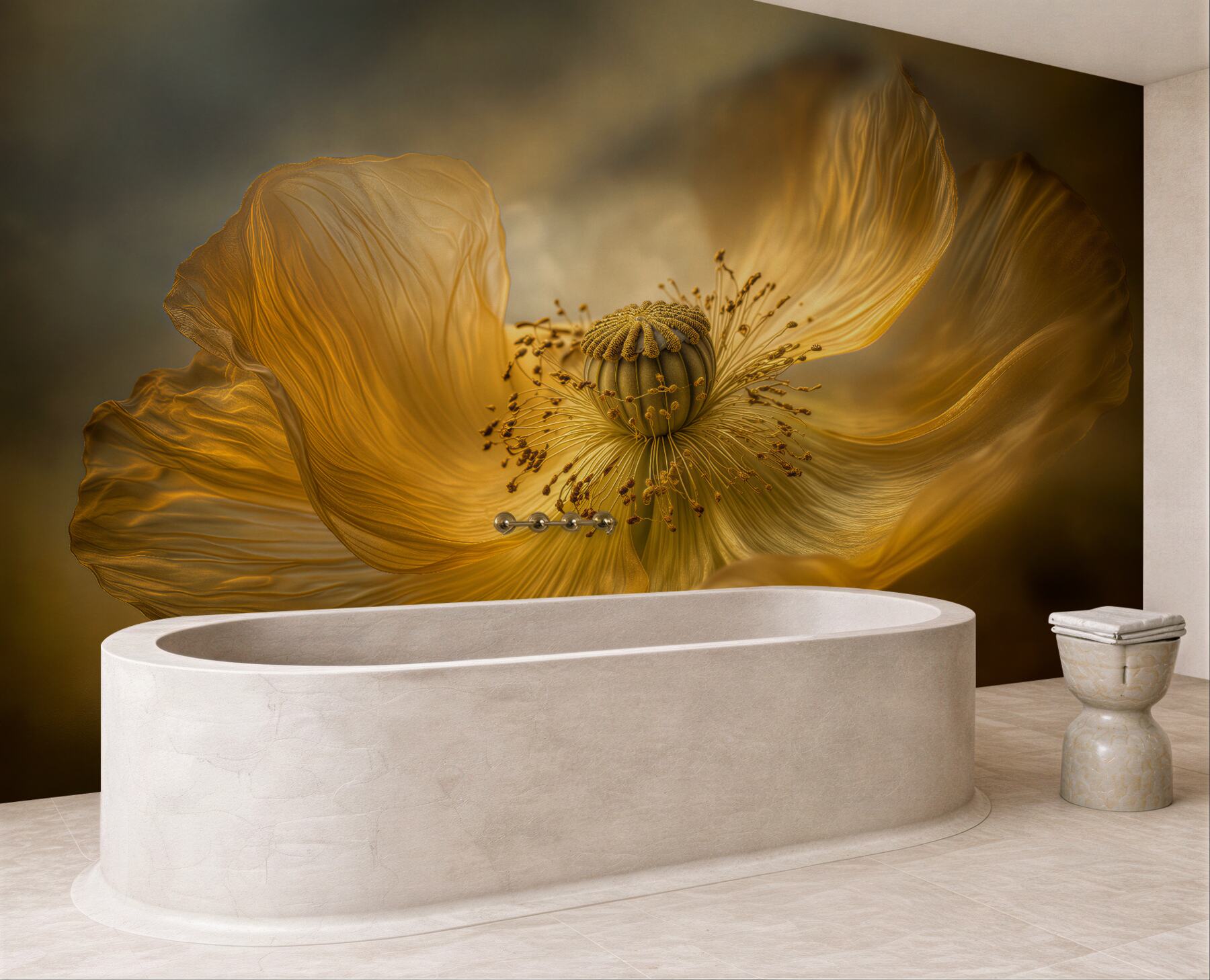 Fototapeten Goldener Mohn in leuchtender Erscheinung