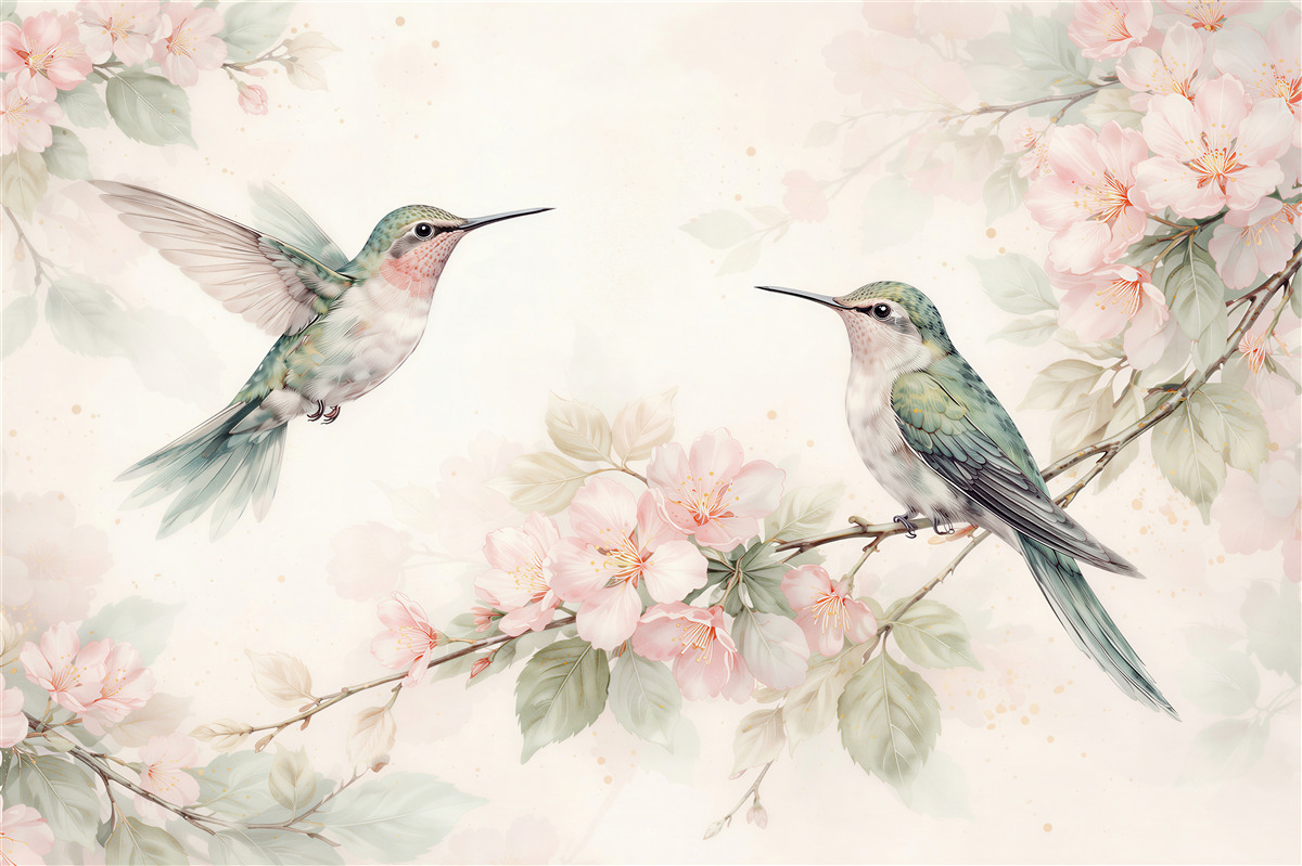 Fototapeten Kolibris in blühender Zartheit