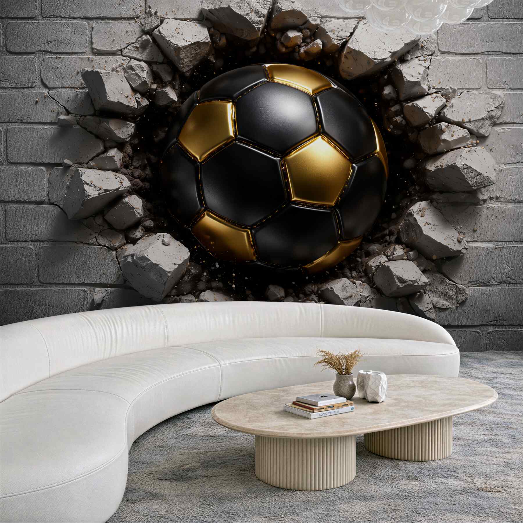 Fototapeten Goldener Ball durchbricht die Wand