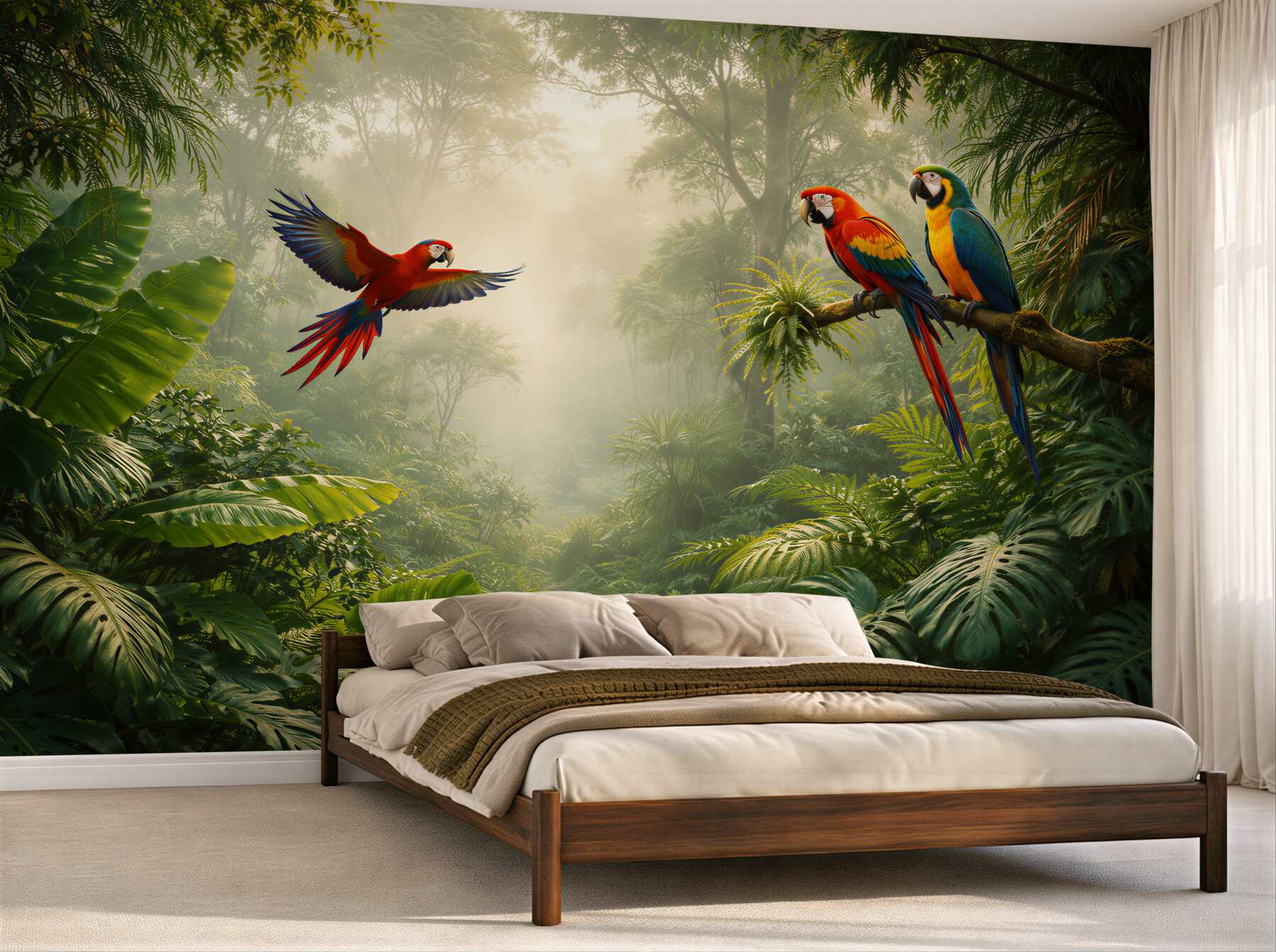 Fototapeten Papageien im leuchtenden Dschungel