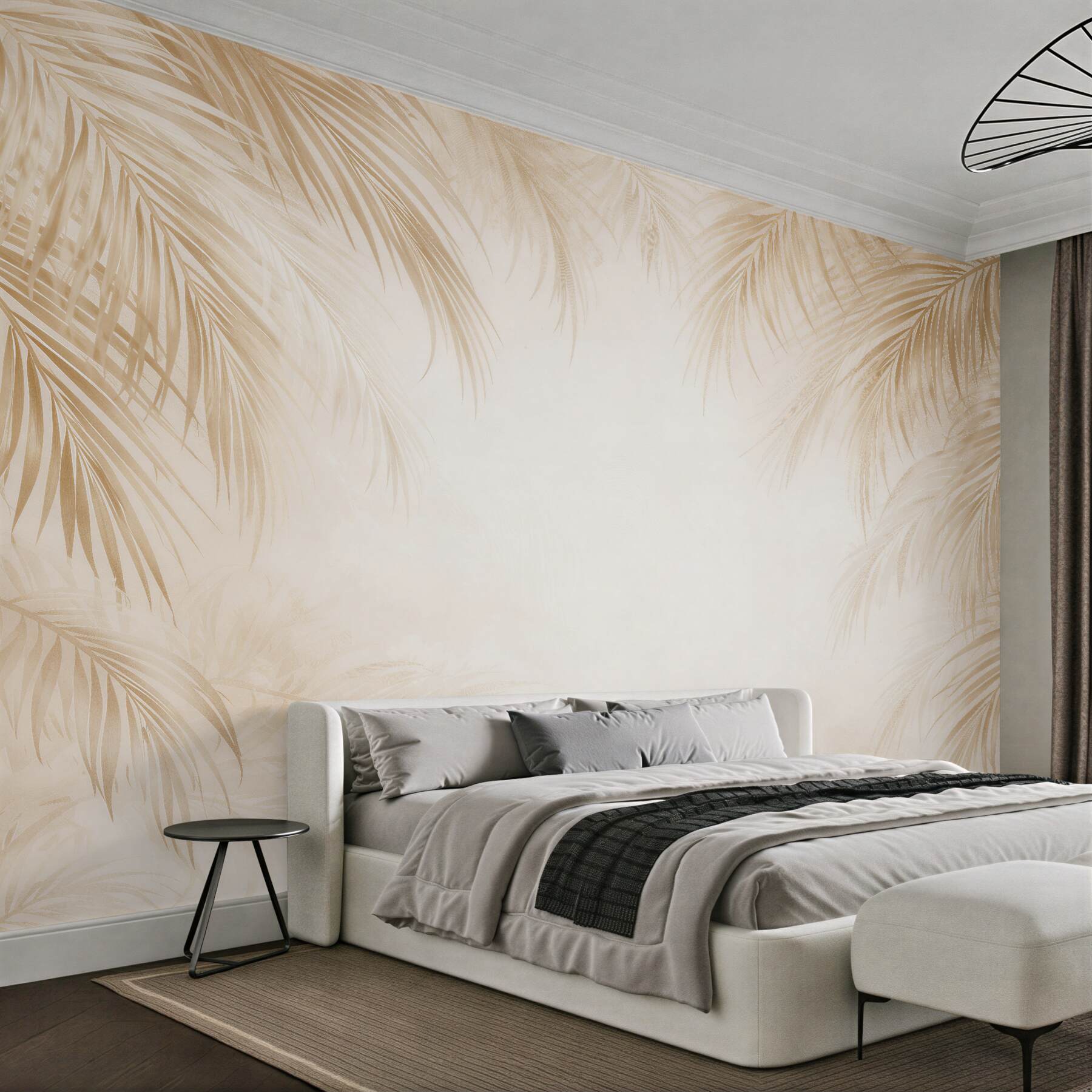 Fototapeten Goldene Palmblätter in Beige