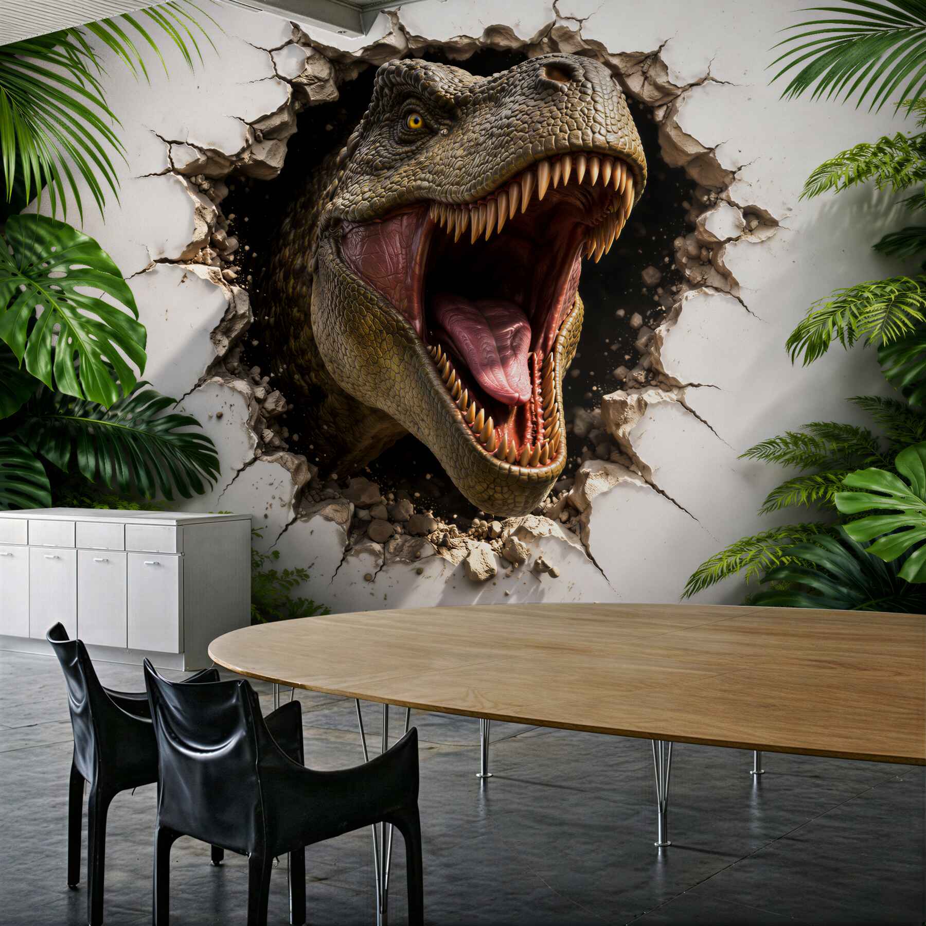 Fototapeten 3D-Dinosaurier durchbricht die Wand