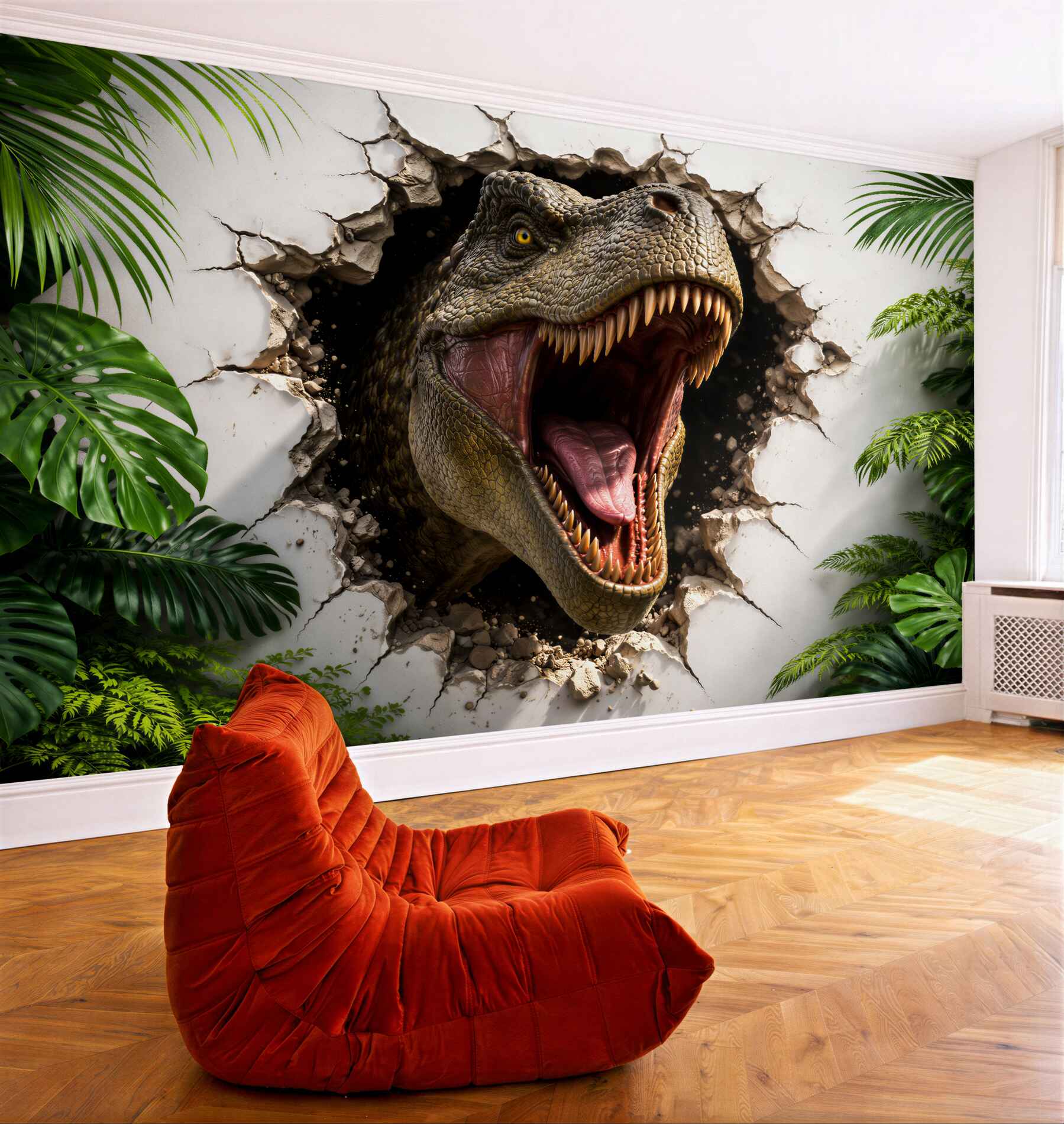 Fototapeten 3D-Dinosaurier durchbricht die Wand