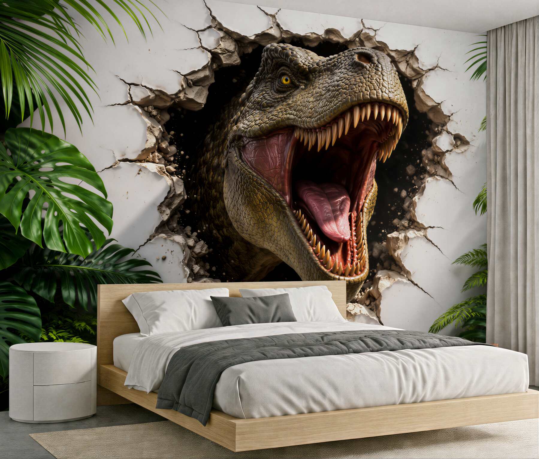 Fototapeten 3D-Dinosaurier durchbricht die Wand