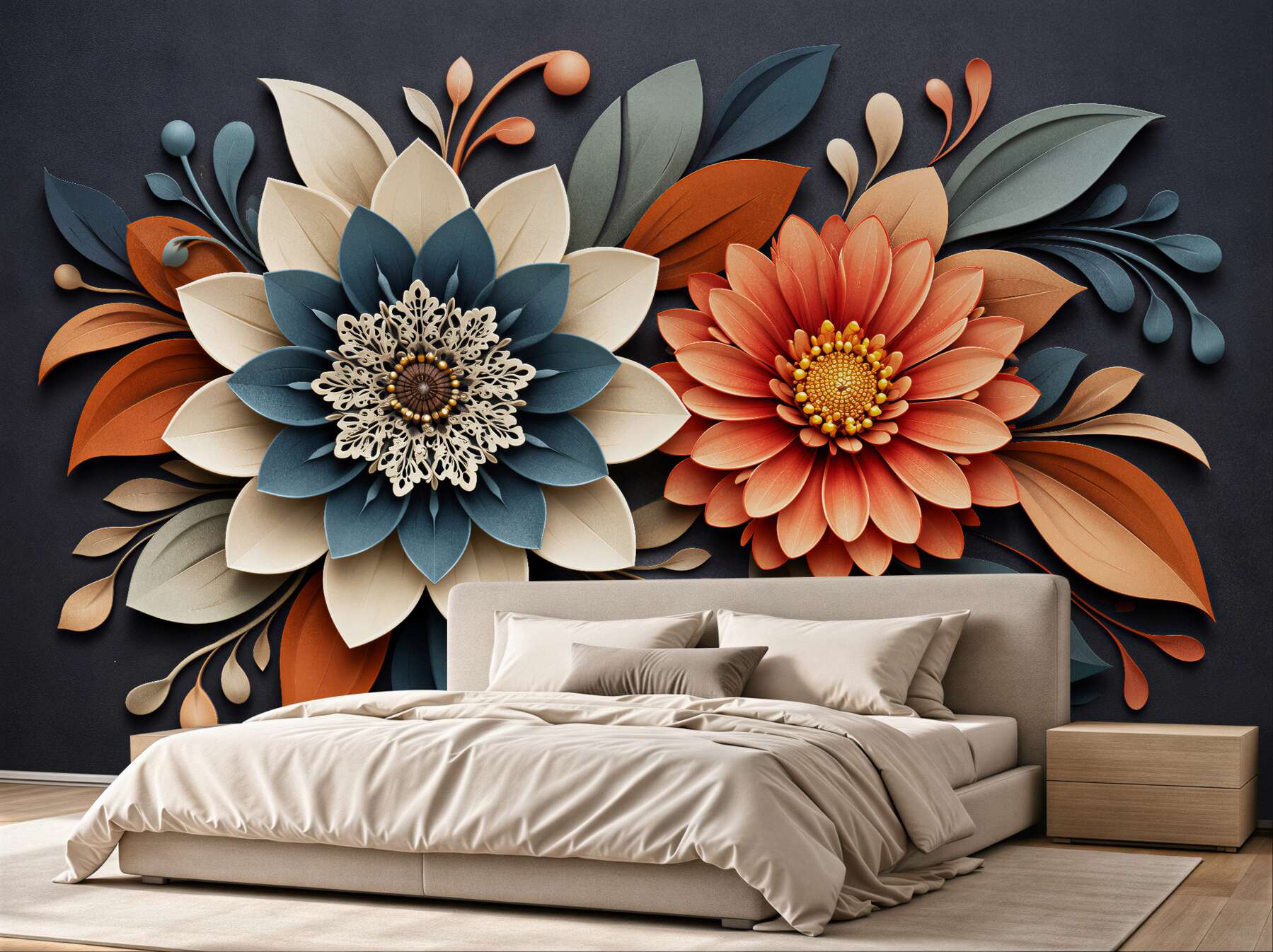 Fototapeten Papierblumen im modernen Stil