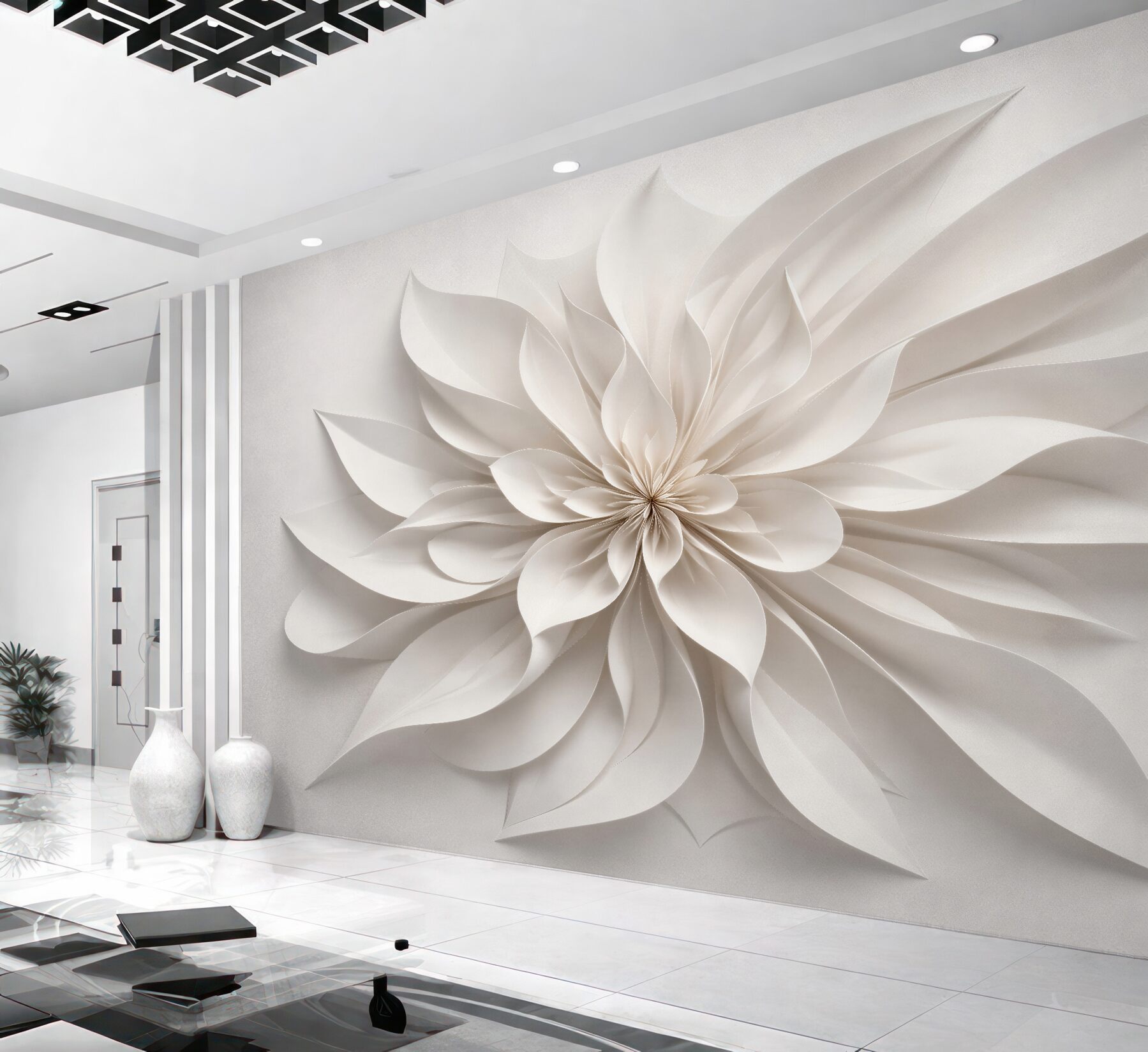 Fototapeten Cremefarbene Papierblume 3D