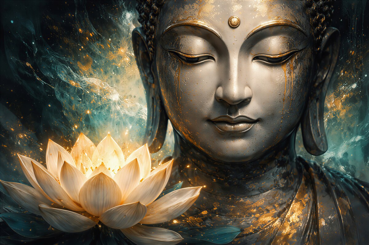 Fototapeten Goldener Buddha mit Lotus