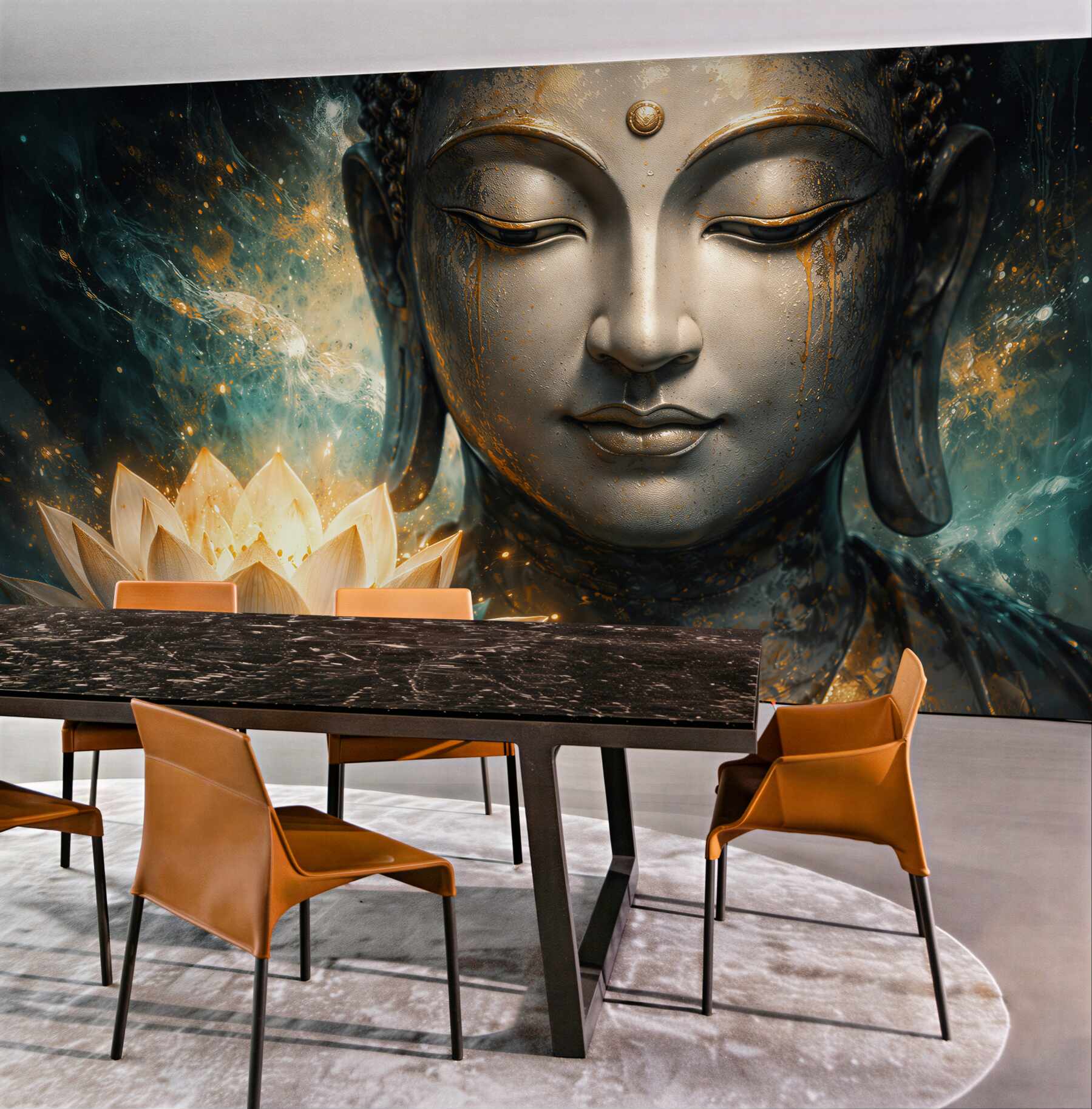 Fototapeten Goldener Buddha mit Lotus