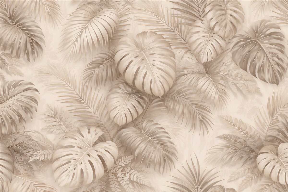 Fototapeten Beige Blätter tropischer Eleganz